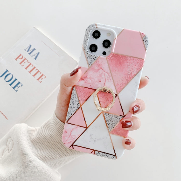For iPhone 12 Pro Max Colorful Marble Pattern Protective Case with Ring Holder