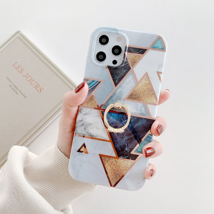 For iPhone 12 Pro Max Colorful Marble Pattern Protective Case with Ring Holder