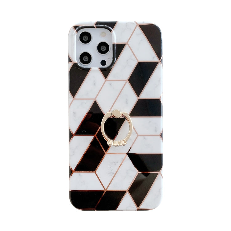 For iPhone 12 Pro Max Colorful Marble Pattern Protective Case with Ring Holder