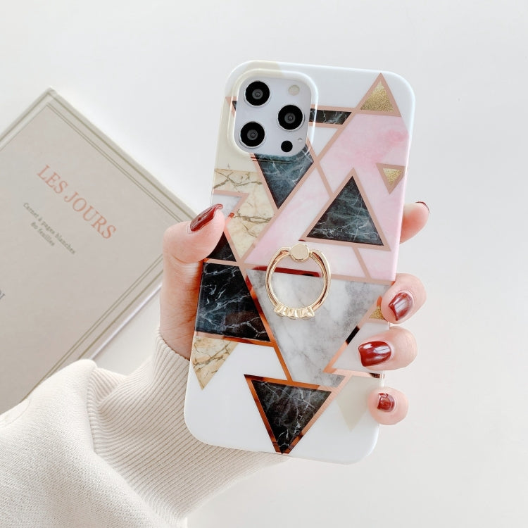 For iPhone 12 Colorful Marble Pattern Protective Case with Ring Holder