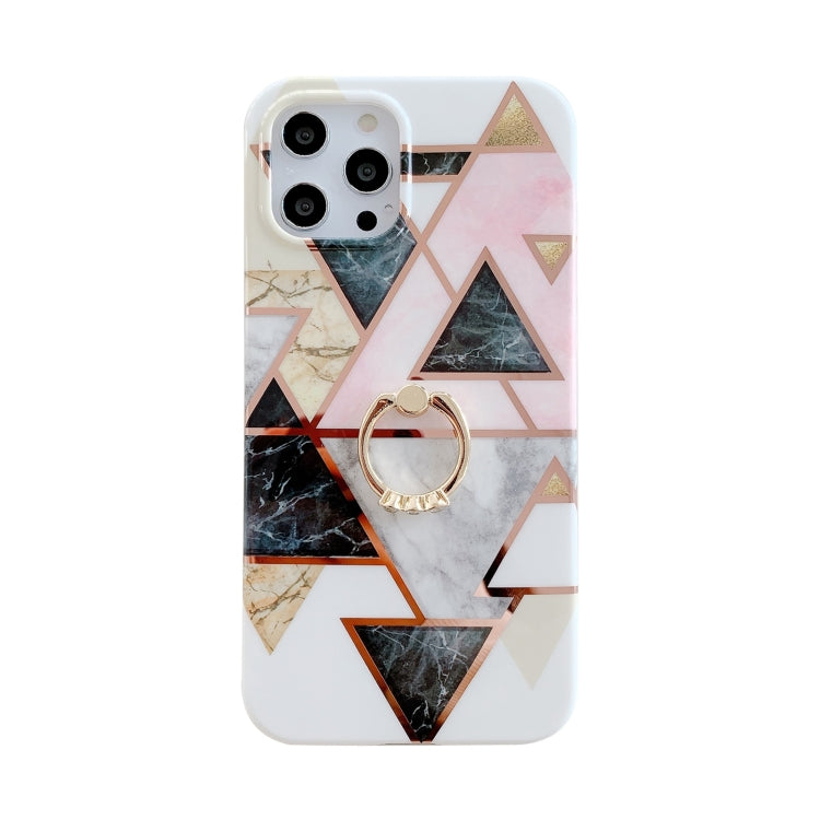 For iPhone 12 Colorful Marble Pattern Protective Case with Ring Holder