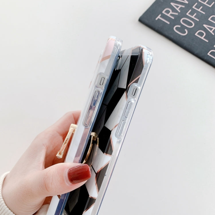 For iPhone 12 Pro Colorful Marble Pattern Protective Case with Ring Holder
