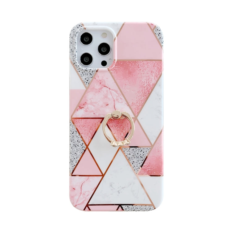 For iPhone 12 Pro Colorful Marble Pattern Protective Case with Ring Holder