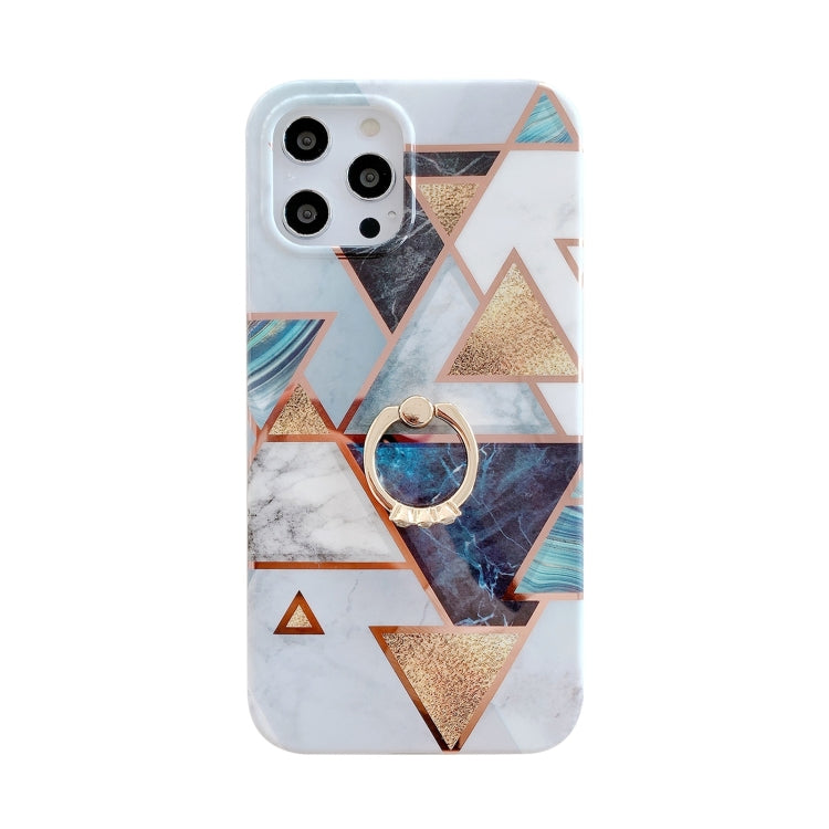 For iPhone 12 Pro Colorful Marble Pattern Protective Case with Ring Holder