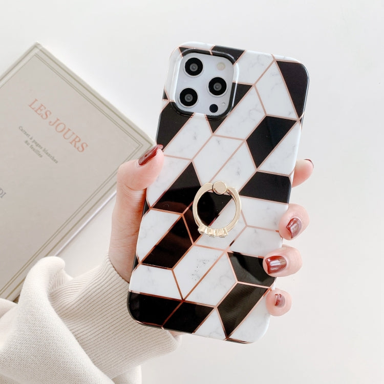 For iPhone 12 mini Colorful Marble Pattern Protective Case with Ring Holder