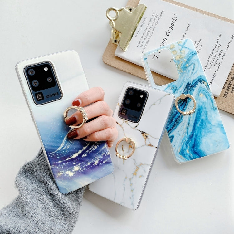 For Samsung Galaxy S21+ 5G Marble Pattern Protective Case with Ring Holder