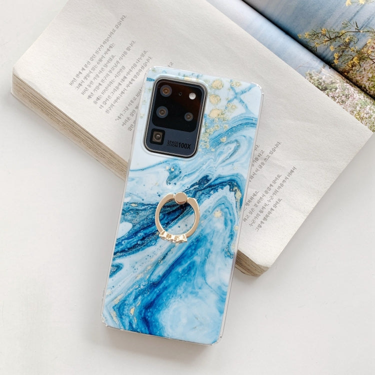 For Samsung Galaxy S21+ 5G Marble Pattern Protective Case with Ring Holder