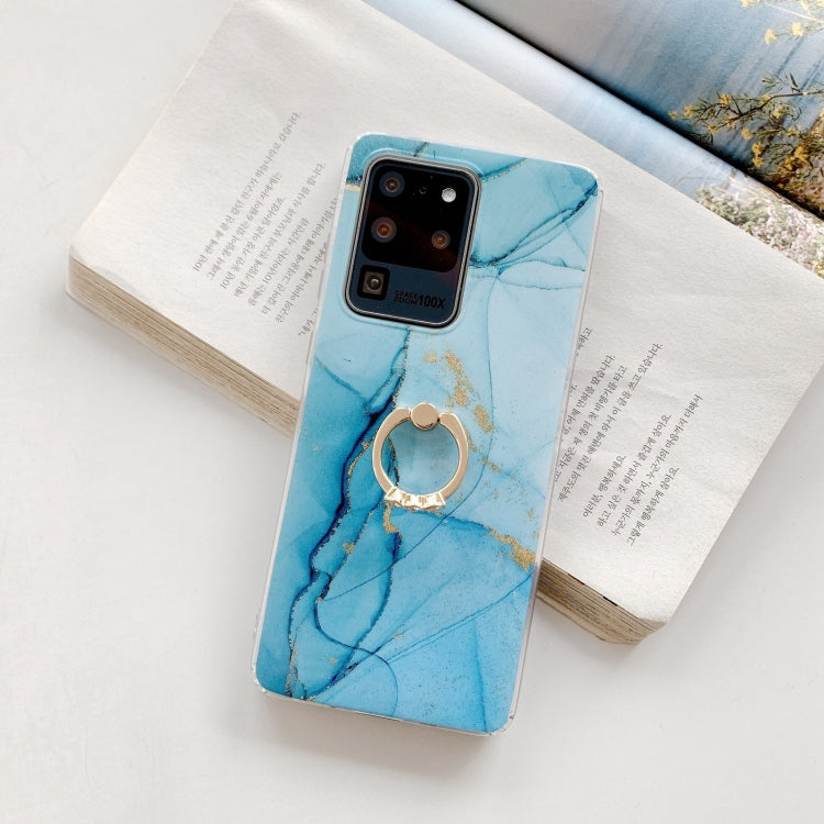 For Samsung Galaxy S21+ 5G Marble Pattern Protective Case with Ring Holder