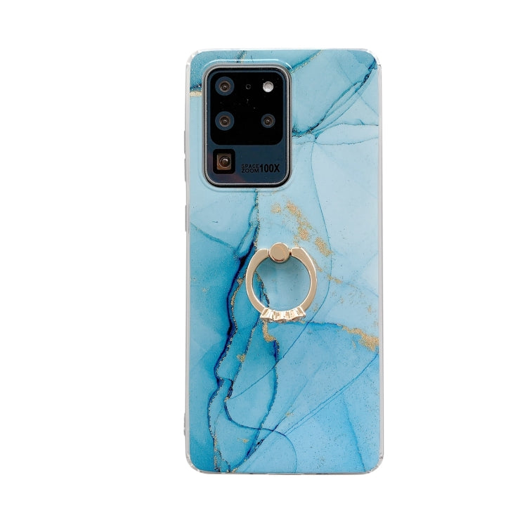 For Samsung Galaxy S21+ 5G Marble Pattern Protective Case with Ring Holder