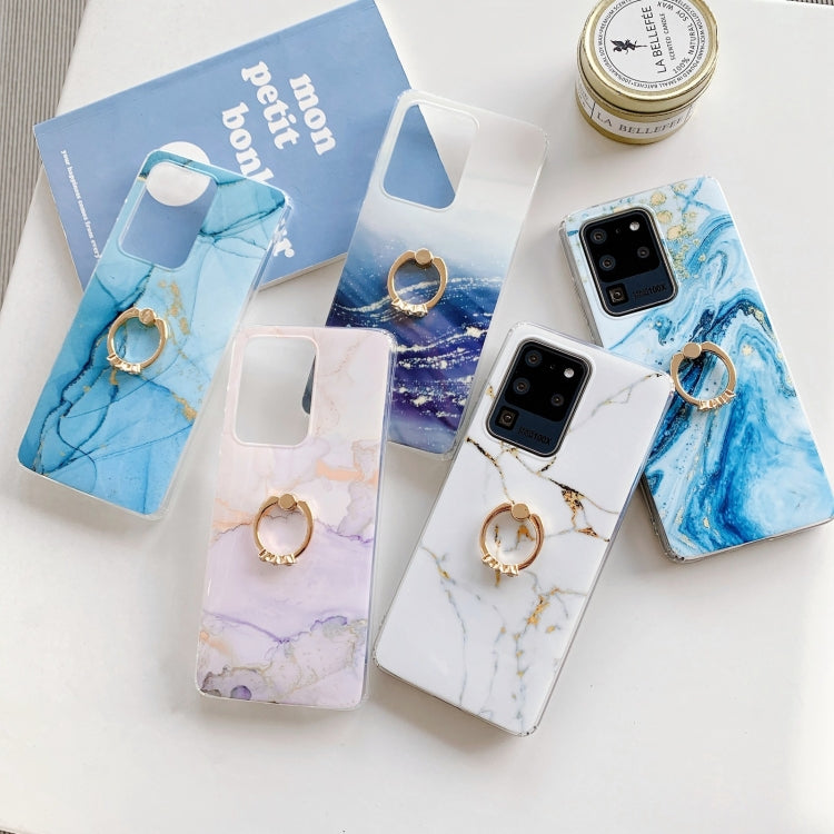 For Samsung Galaxy S21 Ultra 5G Marble Pattern Protective Case with Ring Holder