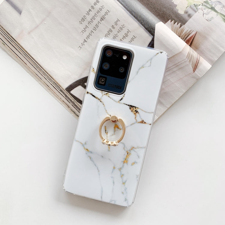 For Samsung Galaxy Note20 Ultra Marble Pattern Protective Case with Ring Holder