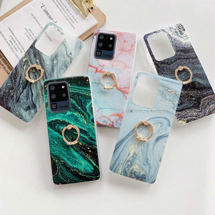 For Samsung Galaxy S21 5G Marble Pattern Protective Case with Ring Holder