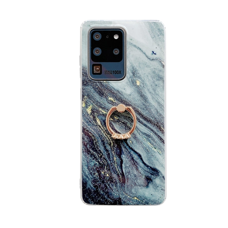 For Samsung Galaxy S21+ 5G Marble Pattern Protective Case with Ring Holder