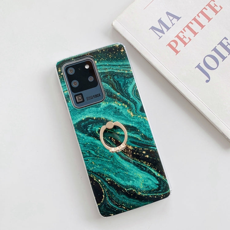 For Samsung Galaxy S21+ 5G Marble Pattern Protective Case with Ring Holder