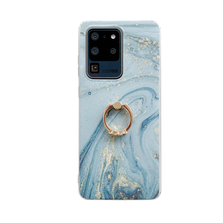 For Samsung Galaxy S21 Ultra 5G Marble Pattern Protective Case with Ring Holder