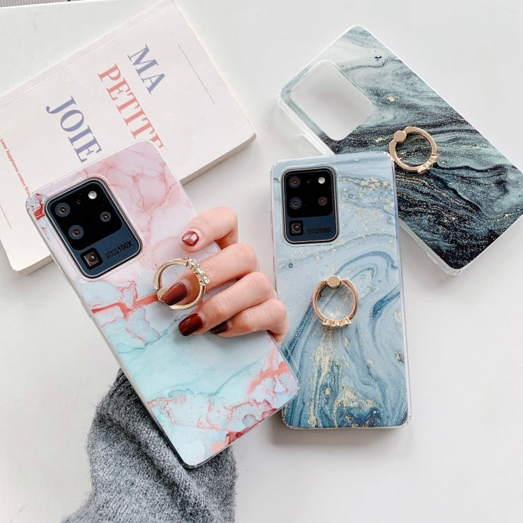 For Samsung Galaxy Note20 Marble Pattern Protective Case with Ring Holder