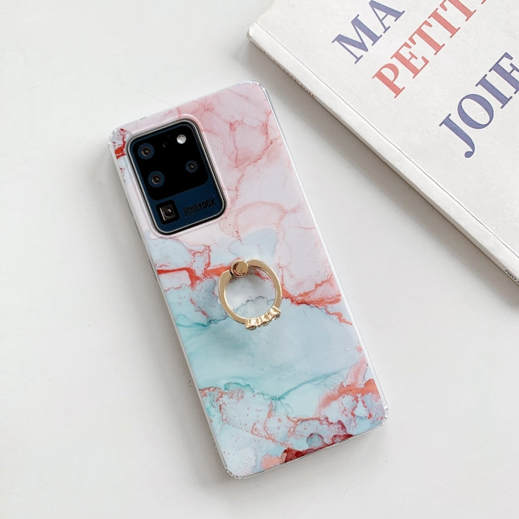 For Samsung Galaxy Note20 Ultra Marble Pattern Protective Case with Ring Holder