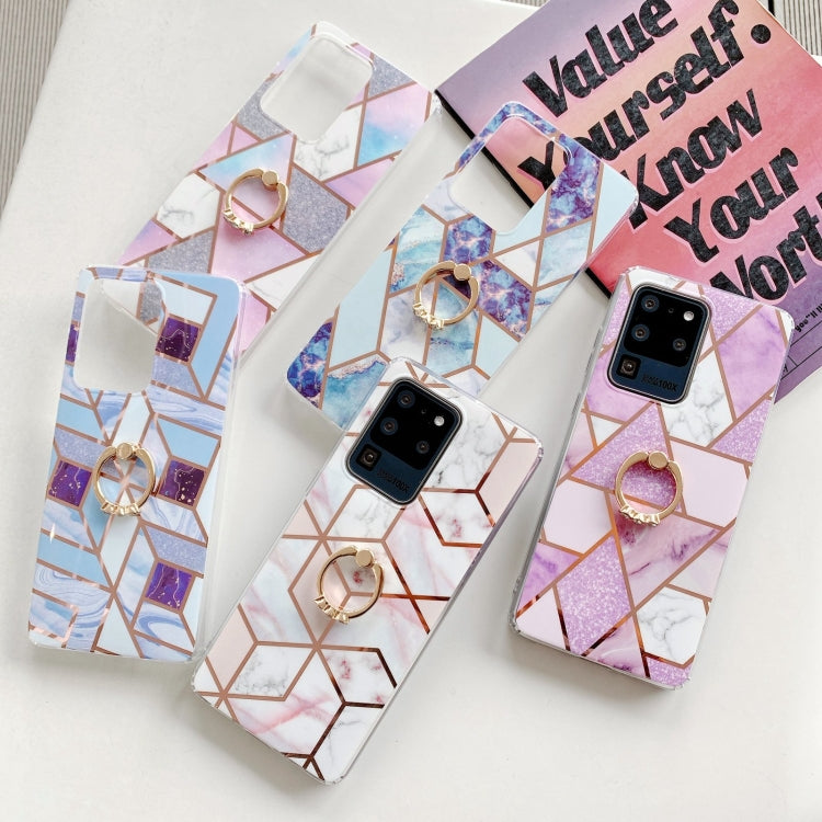 For Samsung Galaxy S20 FE Colorful Marble Pattern Protective Case with Ring Holder