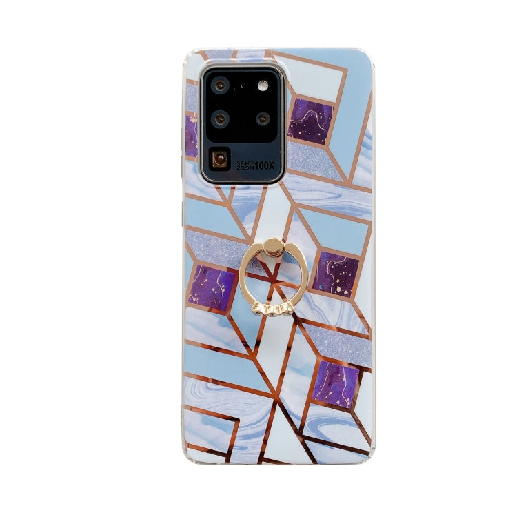 For Samsung Galaxy S21 5G Colorful Marble Pattern Protective Case with Ring Holder