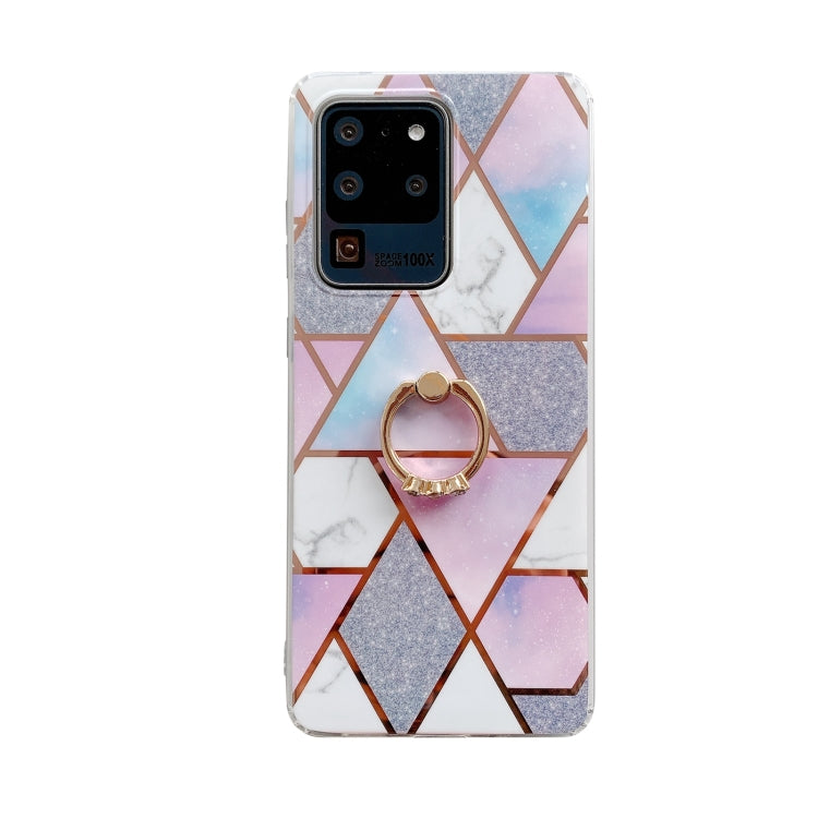 For Samsung Galaxy S21 5G Colorful Marble Pattern Protective Case with Ring Holder