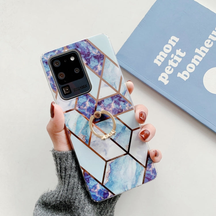 For Samsung Galaxy S21 Ultra 5G Colorful Marble Pattern Protective Case with Ring Holder