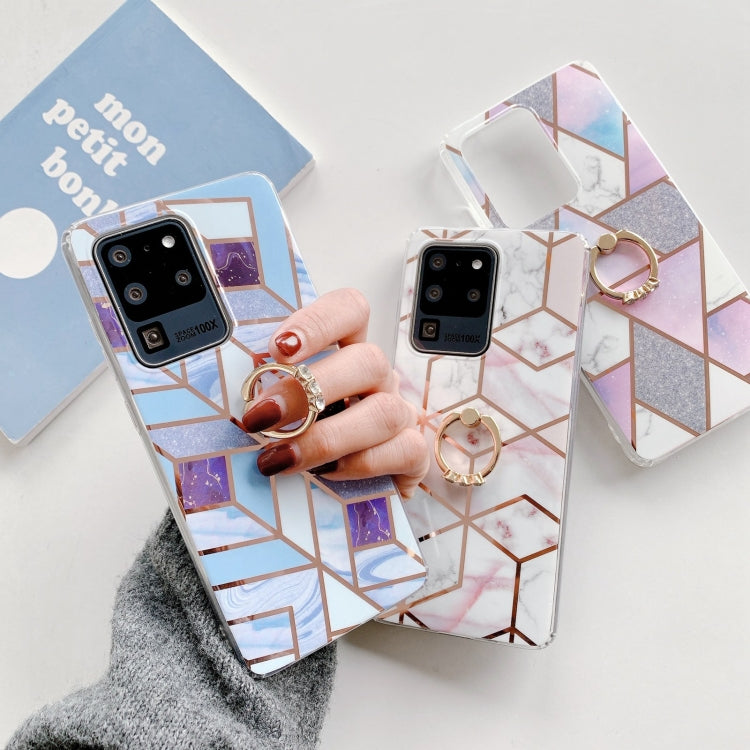 For Samsung Galaxy Note20 Colorful Marble Pattern Protective Case with Ring Holder