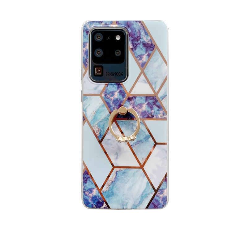 For Samsung Galaxy Note20 Colorful Marble Pattern Protective Case with Ring Holder