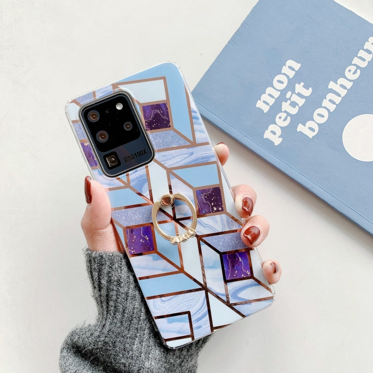 For Samsung Galaxy Note20 Ultra Colorful Marble Pattern Protective Case with Ring Holder