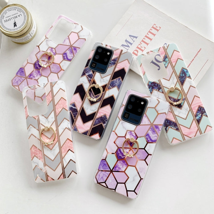 For Samsung Galaxy S20 FE Colorful Marble Pattern Protective Case with Ring Holder