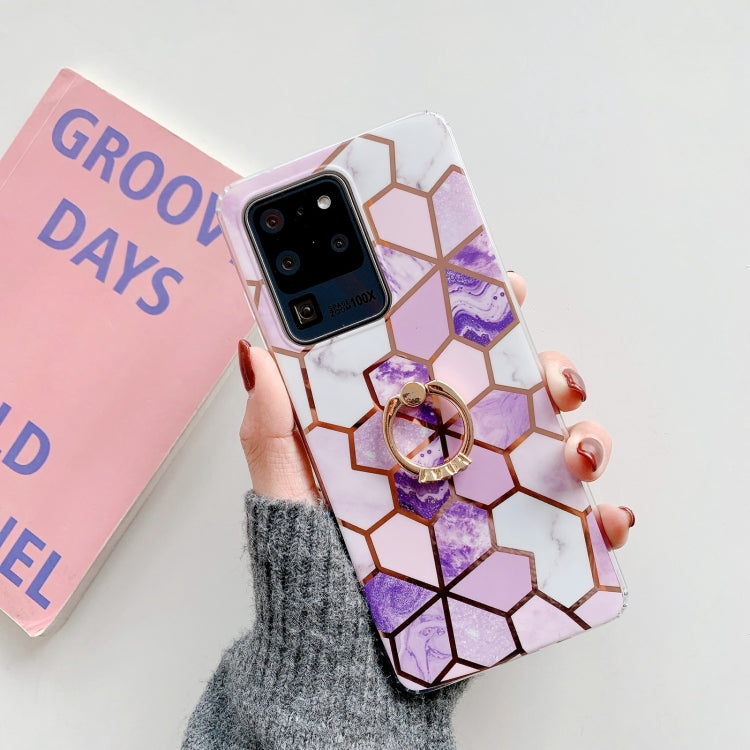 For Samsung Galaxy S20 FE Colorful Marble Pattern Protective Case with Ring Holder