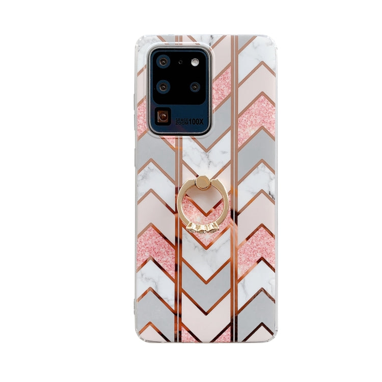 For Samsung Galaxy S21 5G Colorful Marble Pattern Protective Case with Ring Holder