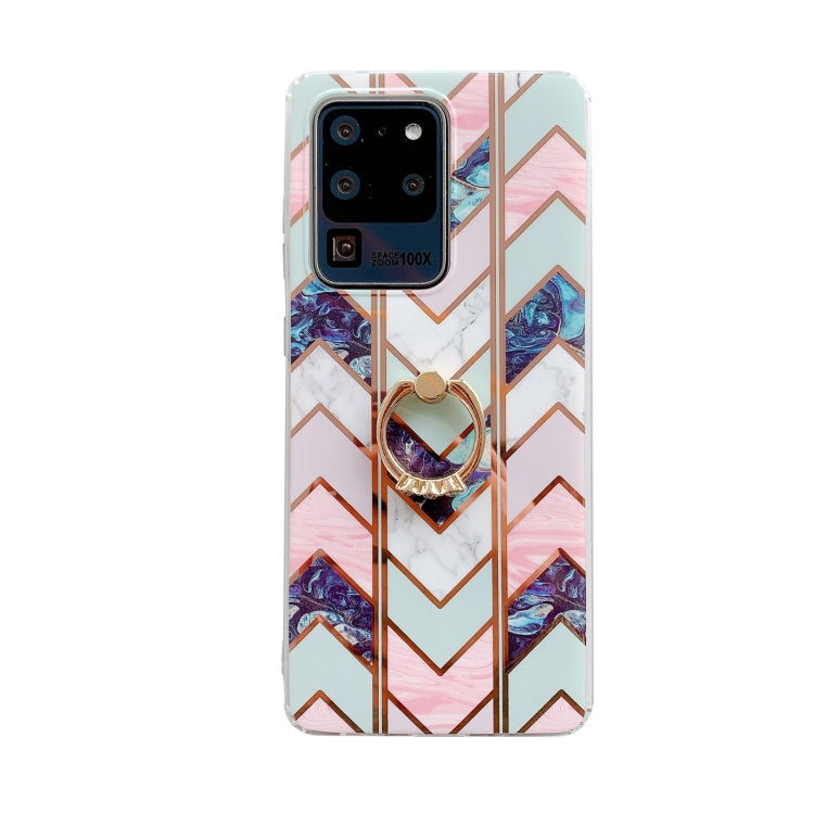For Samsung Galaxy S21 5G Colorful Marble Pattern Protective Case with Ring Holder