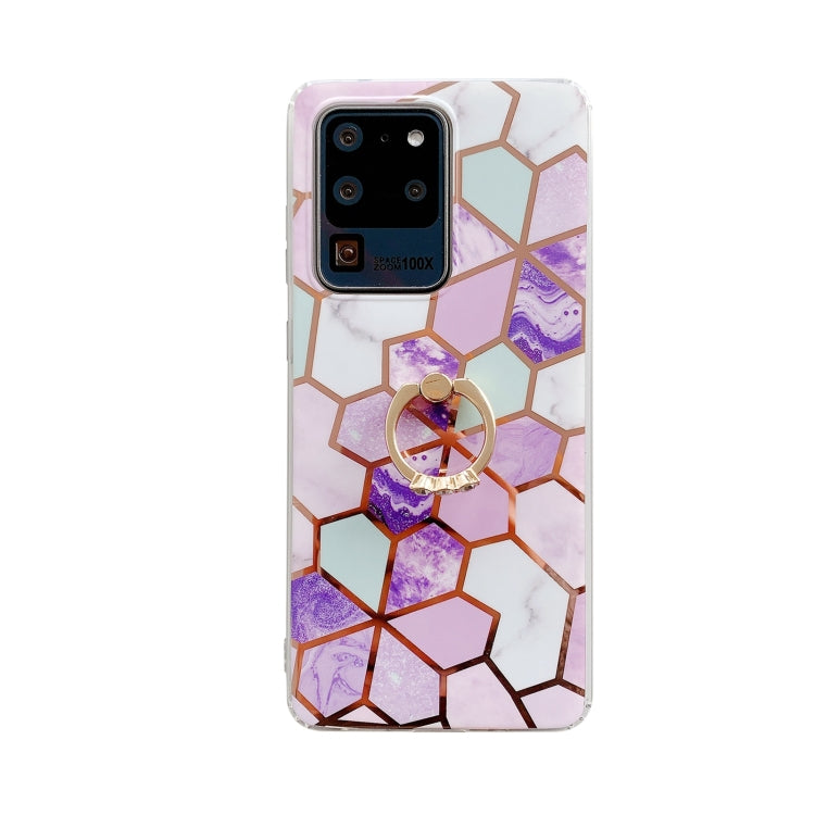 For Samsung Galaxy S21 Ultra 5G Colorful Marble Pattern Protective Case with Ring Holder