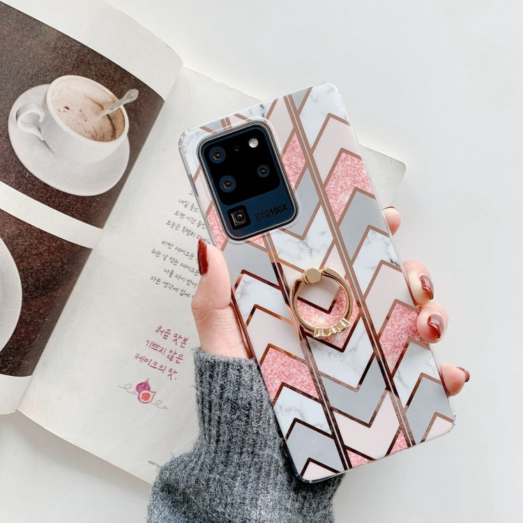 For Samsung Galaxy Note20 Colorful Marble Pattern Protective Case with Ring Holder