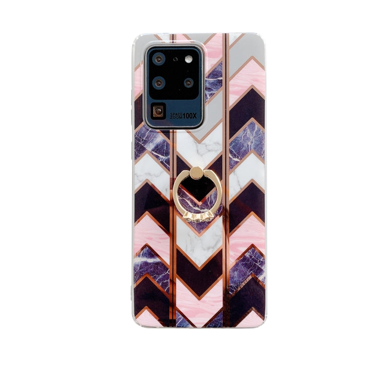 For Samsung Galaxy Note20 Colorful Marble Pattern Protective Case with Ring Holder