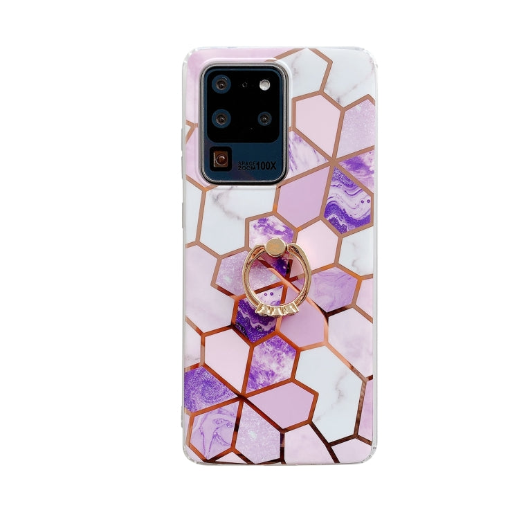 For Samsung Galaxy Note20 Colorful Marble Pattern Protective Case with Ring Holder