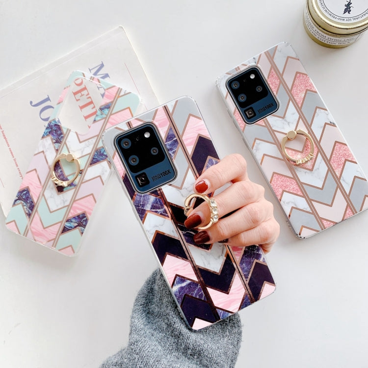 For Samsung Galaxy Note20 Colorful Marble Pattern Protective Case with Ring Holder