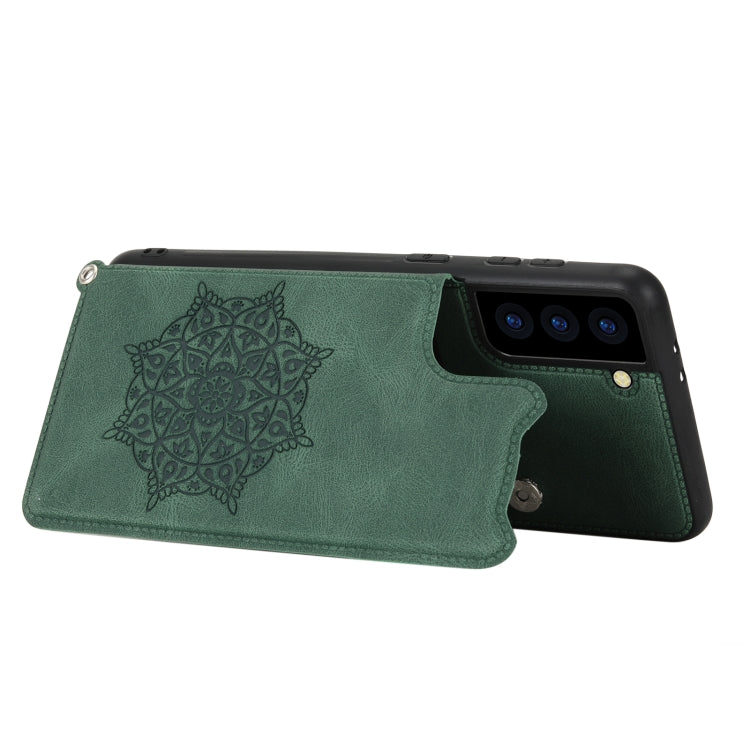 For Samsung Galaxy S21 5G Mandala Embossed PU + TPU Case with Holder & Card Slots & Photo Frame & Strap