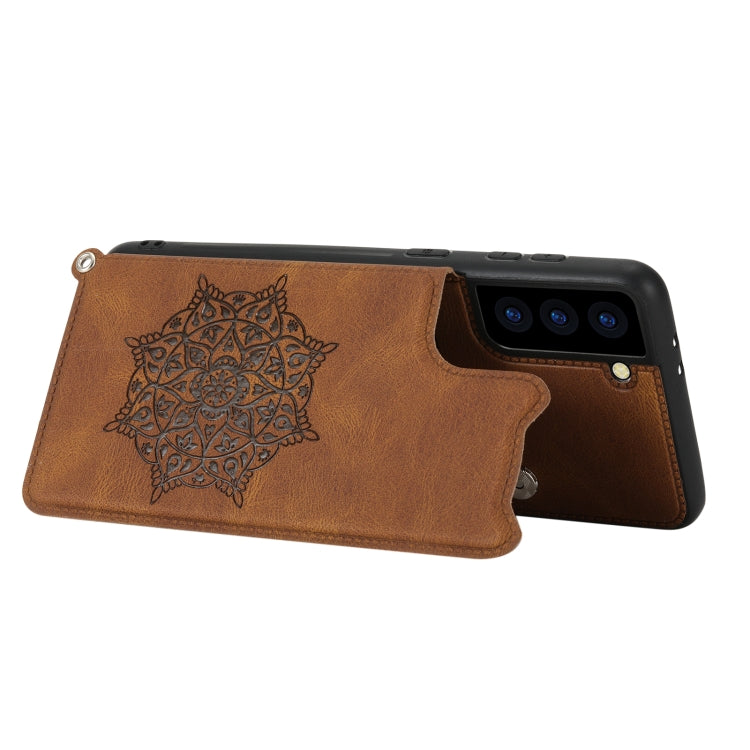 For Samsung Galaxy S21+ 5G Mandala Embossed PU + TPU Case with Holder & Card Slots & Photo Frame & Strap