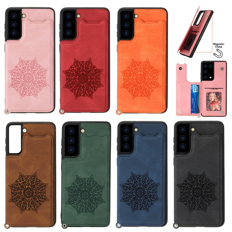 For Samsung Galaxy S21+ 5G Mandala Embossed PU + TPU Case with Holder & Card Slots & Photo Frame & Strap
