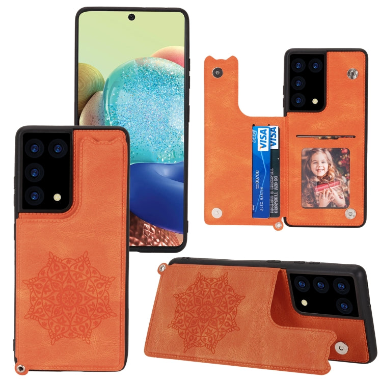 For Samsung Galaxy S21 Ultra 5G Mandala Embossed PU + TPU Case with Holder & Card Slots & Photo Frame & Strap