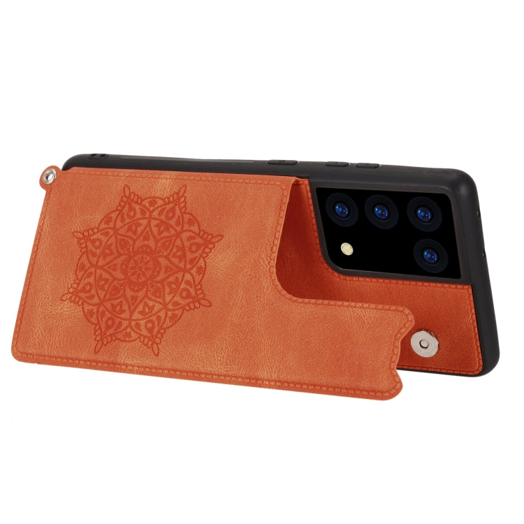 For Samsung Galaxy S21 Ultra 5G Mandala Embossed PU + TPU Case with Holder & Card Slots & Photo Frame & Strap