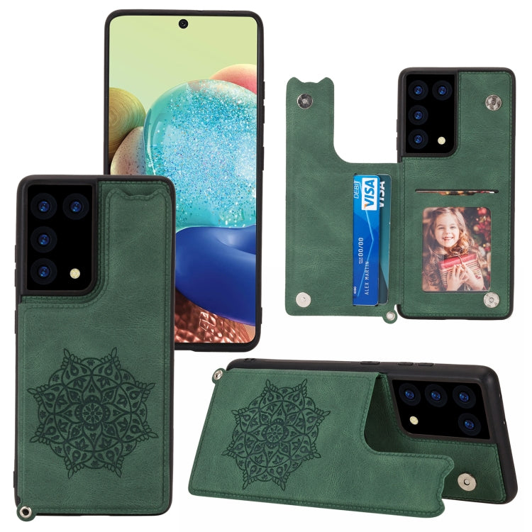 For Samsung Galaxy S21 Ultra 5G Mandala Embossed PU + TPU Case with Holder & Card Slots & Photo Frame & Strap