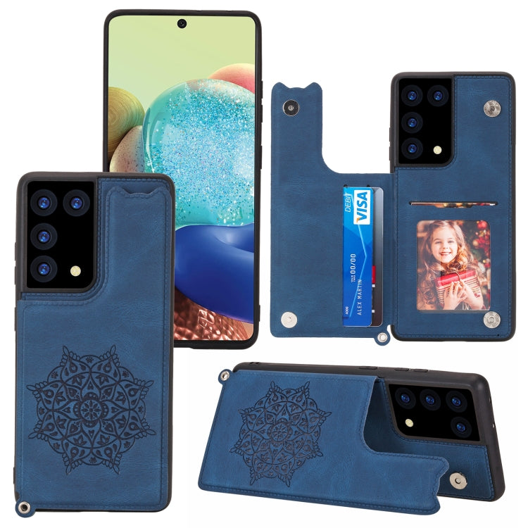 For Samsung Galaxy S21 Ultra 5G Mandala Embossed PU + TPU Case with Holder & Card Slots & Photo Frame & Strap