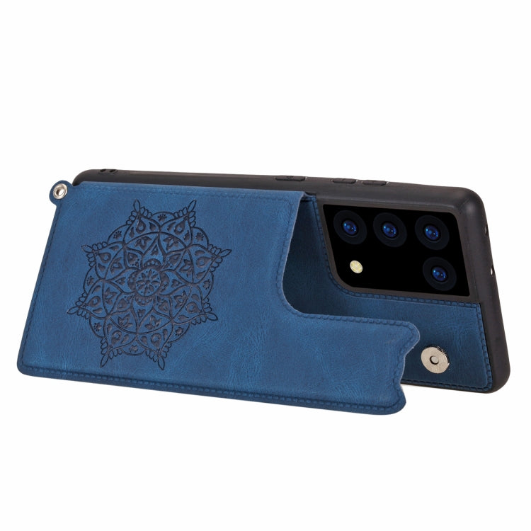 For Samsung Galaxy S21 Ultra 5G Mandala Embossed PU + TPU Case with Holder & Card Slots & Photo Frame & Strap
