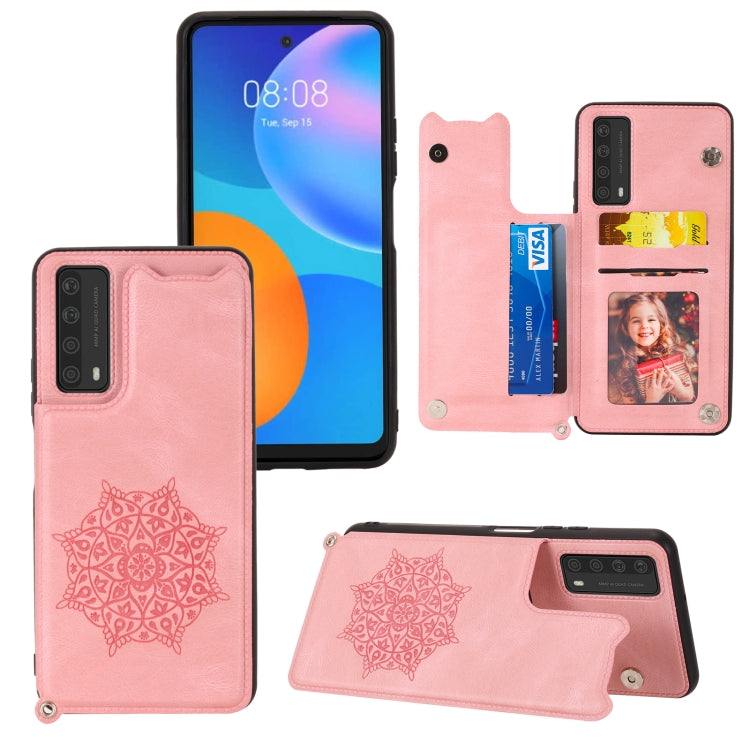 For Huawei Y7a Mandala Embossed PU + TPU Case with Holder & Card Slots & Photo Frame & Strap