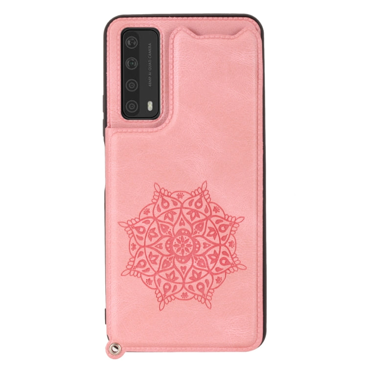 For Huawei Y7a Mandala Embossed PU + TPU Case with Holder & Card Slots & Photo Frame & Strap
