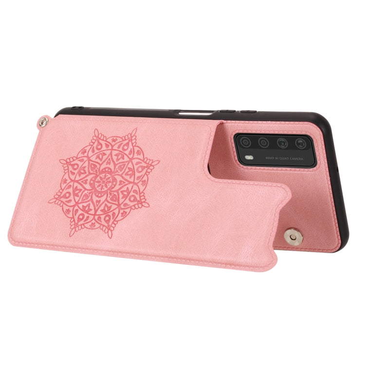 For Huawei Y7a Mandala Embossed PU + TPU Case with Holder & Card Slots & Photo Frame & Strap