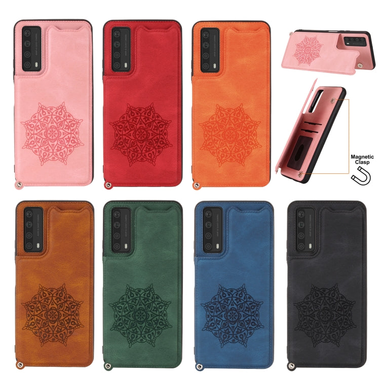 For Huawei Y7a Mandala Embossed PU + TPU Case with Holder & Card Slots & Photo Frame & Strap