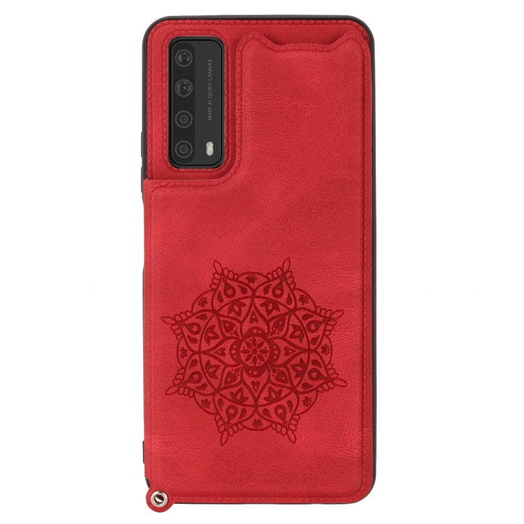 For Huawei Y7a Mandala Embossed PU + TPU Case with Holder & Card Slots & Photo Frame & Strap